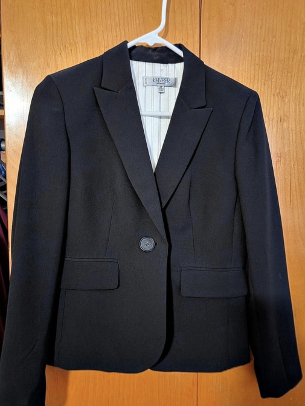 Kasper Separates Petite One-Button Blazer Black Striped Size 4P